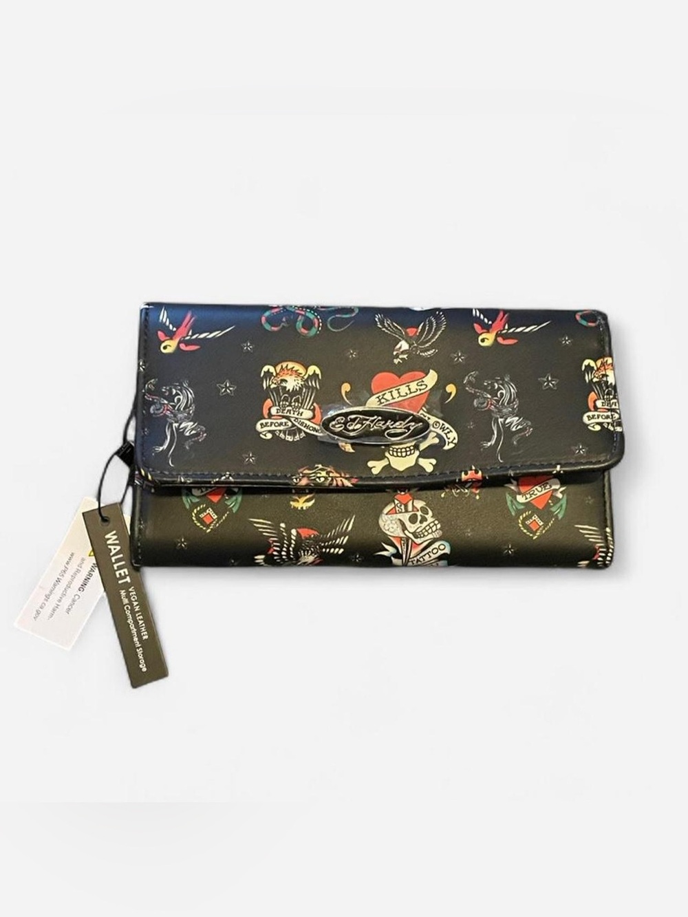 Ed Hardy Black Wallet with Colorful Tattoo Motifs